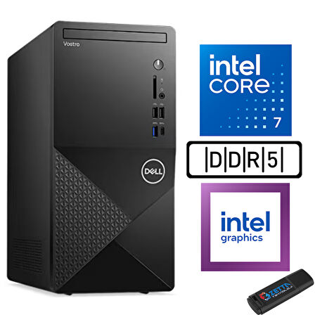 Dell Vostro 3030 mt Intel Core I7 12700 32GB Ddr5 512GB SSD Ubuntu Intel® UHD Graphics 730 Masaüstü Bilgisayar N3030I7EMEAU17 + Zetta USB Bellek