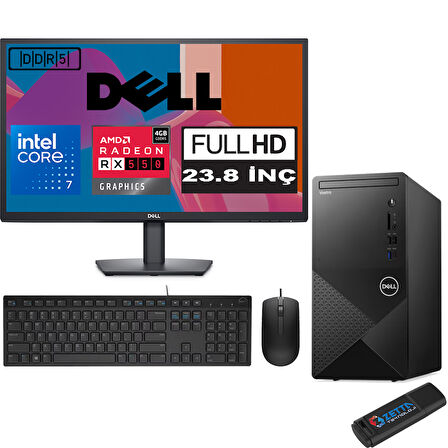 Dell Vostro 3030 mt Intel Core I7 12700 16GB Ddr5 1tb SSD 23.8" Fhd Windows 11 Pro Amd RX550-4GB Masaüstü Bilgisayar 23N3030I7RX550P08 + Zetta USB Bellek