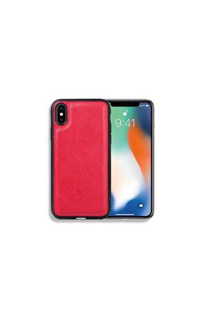 Guard Kırmızı Saffiano Hakiki Deri iPhone X / XS Kılıfı