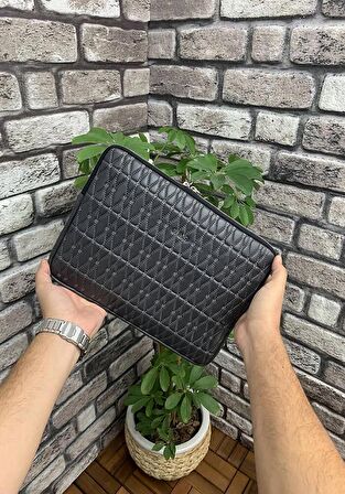 Guard Nakış Desenli Antrasit Clutch Çanta  Macbook Pro 13 inç Laptop Kılıfı Hakiki Deri