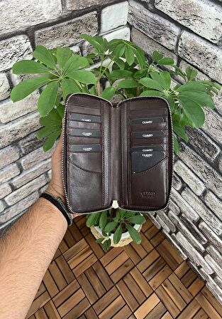 Guard Kahverengi Croco Baskılı Fermuarlı Portföy Cüzdan Hakiki Deri