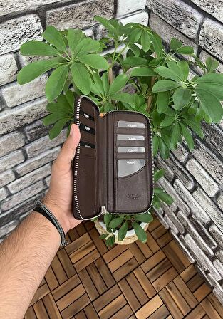 Guard Koyu Kahverengi Croco Baskılı Fermuarlı Portföy Cüzdan Hakiki Deri