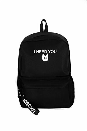 Çift Renk I Need You Okul Spor Çantası Siyah