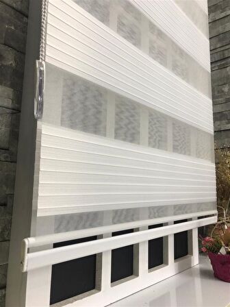 Pliseli Stor Zebra Perde Ekru Etek Dilimli STB481