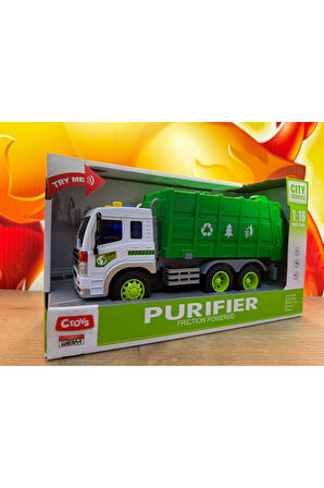 Oyuncak Geri Dönüşüm Aracı Çöp Kamyonu 4 Farklı Ses Sürtmeli Kapağı Açılır Büyük Boy 28Cm