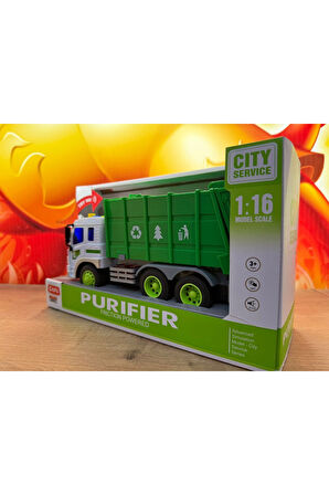 Oyuncak Geri Dönüşüm Aracı Çöp Kamyonu 4 Farklı Ses Sürtmeli Kapağı Açılır Büyük Boy 28Cm