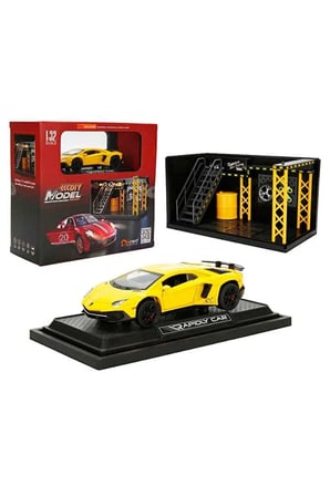 1:32 Sesli ve Işıklı Lamborghini Die Cast Model Araba ve Tamir Atölyesi Seti Lamborghini Sarı