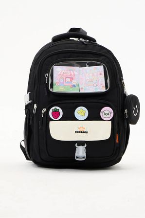 Kawaii 3'lü İlkokul Okul Çantası Seti Siyah Kız Çocuk Beslenme Çantalı Kalemlikli