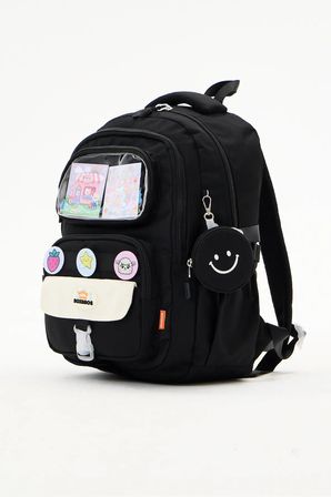 Kawaii 3'lü İlkokul Okul Çantası Seti Siyah Kız Çocuk Beslenme Çantalı Kalemlikli
