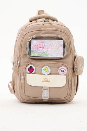 Kawaii 3'lü İlkokul Okul Çantası Seti Bej Kız Çocuk Beslenme Çantalı Kalemlikli
