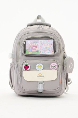 Kawaii 3'lü İlkokul Okul Çantası Seti Gri Kız Çocuk Beslenme Çantalı Kalemlikli