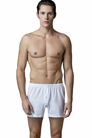 Erkek Beyaz Düğmeli Regular Fit 2 Li Boxer