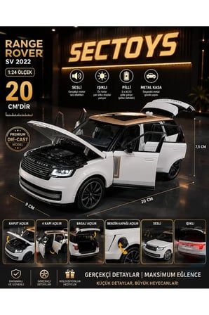 1:24 Range Rover SV 2022 Diecast Model Araba Sesli Işıklı Range Rover Model Araba Metal Komple