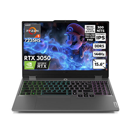 Lenovo LOQ Ryzen 5-7235HS 16-GBDDR5 512 GBSSD RTX3050 (6GB-95W) 15.6" FHD Windows 11 Pro 83JC000PTRHMF37