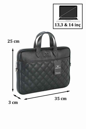 Case Club 1417 Slim Laptop Evrak Çantası Kapiton 13,3'' 14'' Inç Omuz Askılı Macbook Air Pro Uyumlu