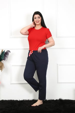 Moda Çizgi Kadın Pamuklu Büyük Beden Alt Pijama 27472 Lacivert