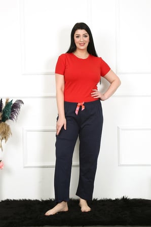 Moda Çizgi Kadın Pamuklu Büyük Beden Alt Pijama 27472 Lacivert