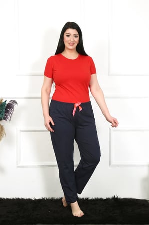 Moda Çizgi Kadın Pamuklu Büyük Beden Alt Pijama 27472 Lacivert