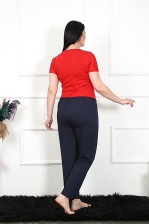 Moda Çizgi Kadın Pamuklu Büyük Beden Alt Pijama 27472 Lacivert