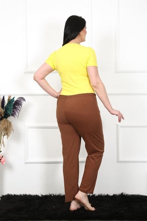 Moda Çizgi Kadın Pamuklu Büyük Beden Alt Pijama 27476 Kahve