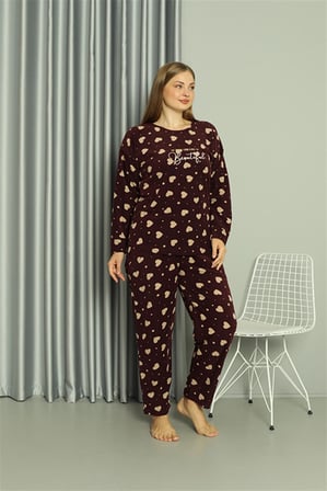 Moda Çizgi Welsoft Polar Kadın Büyük Beden Pijama Takımı 808041 Bordo