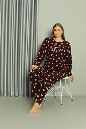 Moda Çizgi Welsoft Polar Kadın Büyük Beden Pijama Takımı 808041 Bordo
