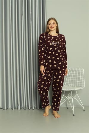 Moda Çizgi Welsoft Polar Kadın Büyük Beden Pijama Takımı 808041 Bordo