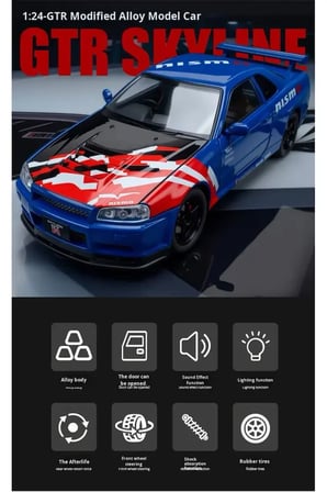 Nıssan Skyline GTR Nismo Diecast Model Araba 1:24 Nıssan Gtr Nısmo Model Metal Araba Pilsiz