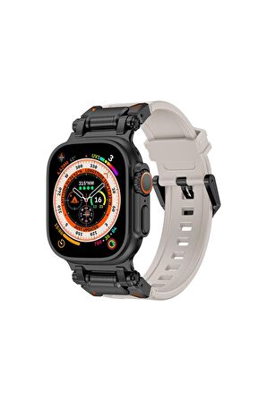 Apple Watch 7 45mm Uyumlu Fuchsia KRD-1101 Titanyum Metal Başlıklı Silikon Kordon