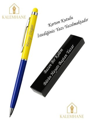 Kalemhane Kişiye Özel Taraftar Tükenmez Kalem Kutulu ve Dokunmatik Özellik- Sarı Lacivert