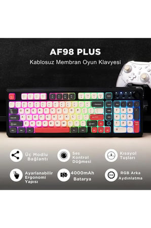 AF98 PLUS Membran Oyuncu Klavyesi-4000 Mah Batarya-Bluetooth 5.0/2.4G/USB-C, RGB