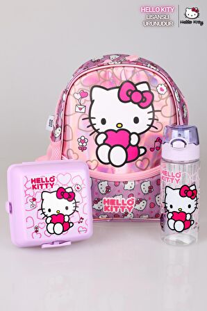 YENİ SEZON LİSANSLI HELLO KITTY'NIN PIRILTILI DÜNYASI ÖZEL KOLEKSİYON ANAOKUL ÇANTASI ,BESLENME KABI VE TRITAN MATARA SETİ