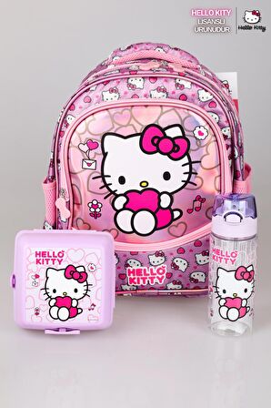 YENİ SEZON LİSANSLI HELLO KITTY'NIN PIRILTILI DÜNYASI ÖZEL KOLEKSİYON İLKOKUL ÇANTASI ,BESLENME KABI VE TRITAN MATARA SETİ