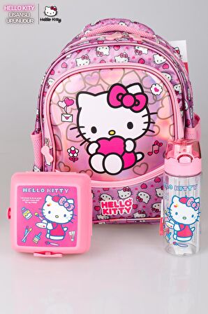 YENİ SEZON LİSANSLI HELLO KITTY'NIN PIRILTILI DÜNYASI ÖZEL KOLEKSİYON İLKOKUL ÇANTASI ,BESLENME KABI VE TRITAN MATARA SETİ