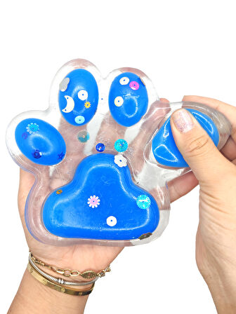 Dev Pati Squishy Taba Squishy Kedi Pati Sıkma 14 cm Pullu Pati Sukuşi - Şeffaf Mavi