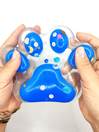 Dev Pati Squishy Taba Squishy Kedi Pati Sıkma 14 cm Pullu Pati Sukuşi - Şeffaf Mavi