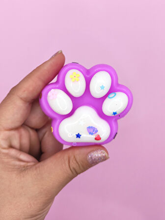 Pati Taba Squishy Kedi Pati Sıkma 7 cm Pullu Pati Sukuşi - Mor/Beyaz