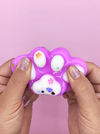 Pati Taba Squishy Kedi Pati Sıkma 7 cm Pullu Pati Sukuşi - Mor/Beyaz