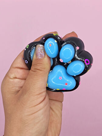 Siyah Pati Taba Squishy Kedi Pati Sıkma 7 cm Pullu Pati Sukuşi - Mavi