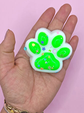 Beyaz Pati Taba Squishy Kedi Pati Sıkma 7 cm Pullu Pati Sukuşi - Yeşil