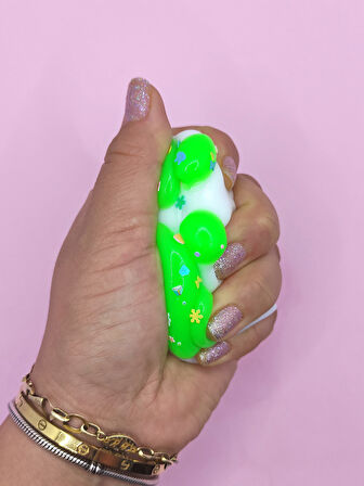 Beyaz Pati Taba Squishy Kedi Pati Sıkma 7 cm Pullu Pati Sukuşi - Yeşil