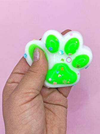 Beyaz Pati Taba Squishy Kedi Pati Sıkma 7 cm Pullu Pati Sukuşi - Yeşil