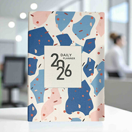 2026 Ajanda Pembe-Mavi Soyut Desenli Günlük Ajanda A5 (15x21 cm) - Karışık