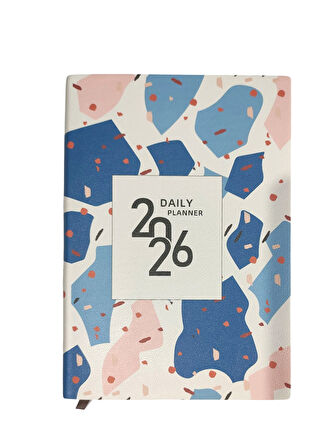 2026 Ajanda Pembe-Mavi Soyut Desenli Günlük Ajanda A5 (15x21 cm) - Karışık