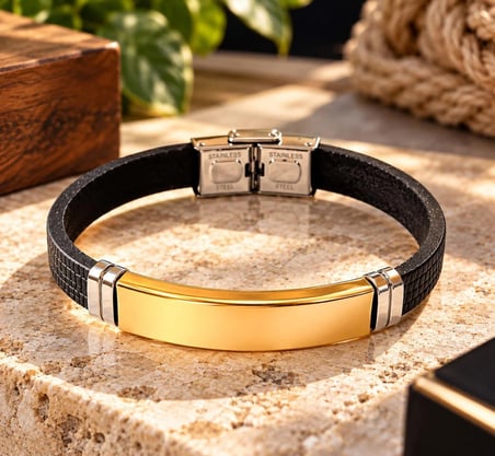 Deri Çelik Mixli Trend Model Erkek Bileklik 21,5 cm(2 Farklı Renk Tek Pakette)
