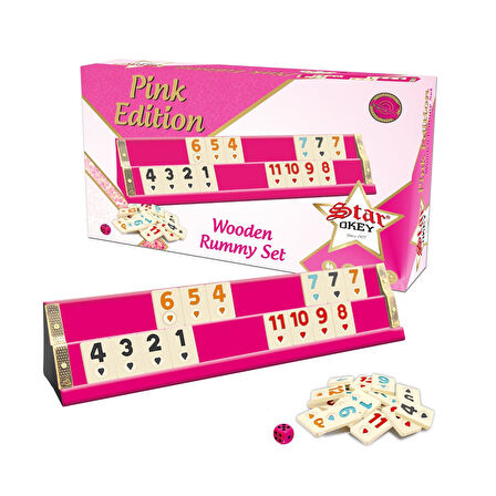 Lüx Pembe Renk Istaka Okey Takımı Seti Ahşap Pink Edition Wooden Rummy Set Elit Model Melamın Taşlı