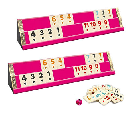 Lüx Pembe Renk Istaka Okey Takımı Seti Ahşap Pink Edition Wooden Rummy Set Elit Model Melamın Taşlı