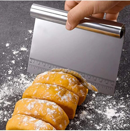 Ölçülü Paslanmaz Lüks Çelik Hamur Kesme Aparatı Çelik Kesici Kazıyıcı Pasta Kek Spatula 15 Cm
