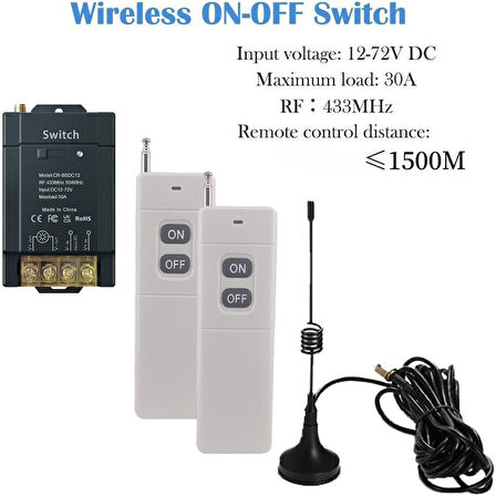 Kablosuz Uzaktan Kumanda DC 12 - 72 V RF 1500 Metre 12v Adaptörlü Uzun Mesafe Rf Kapı Kontrol Seti