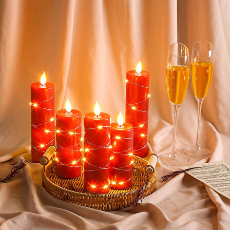 Led Mum 5li Set Yanma Efektli Titrek Işık Özellikli Zamanlayıcılı Gerçek Hisli Mum Işık Aydınlatma Kumandalı